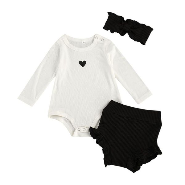 3 pcs baby's casual suit, heart print round neck long sleeve romper, solid color falbala loose shorts, elastic headband, White
3 pcs baby's casual suit, heart print round neck long sleeve romper, solid color falbala loose shorts, elastic headband, White