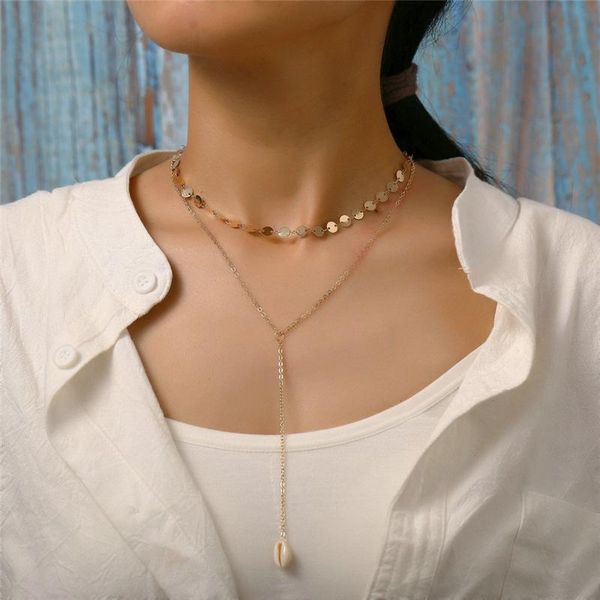 chains double layer y shaped necklace for women natural shell pendant gold chain choker stainless steel round sheet jewelry gift, Silver
chains double layer y shaped necklace for women natural shell pendant gold chain choker stainless steel round sheet jewelry gift, Silver