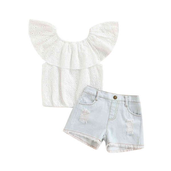 2pc kids summer cotton casual set solid color ruffle collar sleeveless pocket ripped denim shorts for baby girls 1-6 years g220217, White
2pc kids summer cotton casual set solid color ruffle collar sleeveless pocket ripped denim shorts for baby girls 1-6 years g220217, White