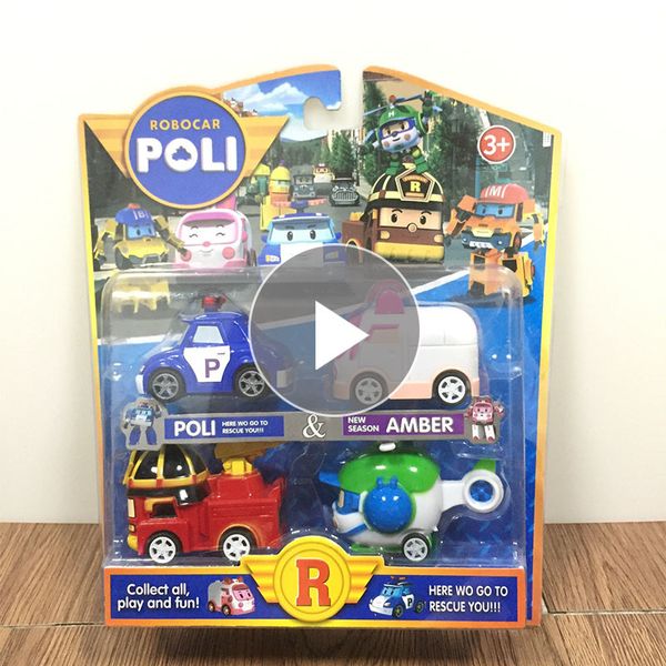 4pc/pack Korea Q Version Poli Push Back Way Forward Model Box Children's Gift Car Toys Fire Truck Train Vehicle