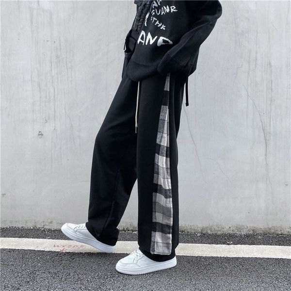 2021 men's trousers autumn thin new winter plaided retro pants young clothes i2dd, Black