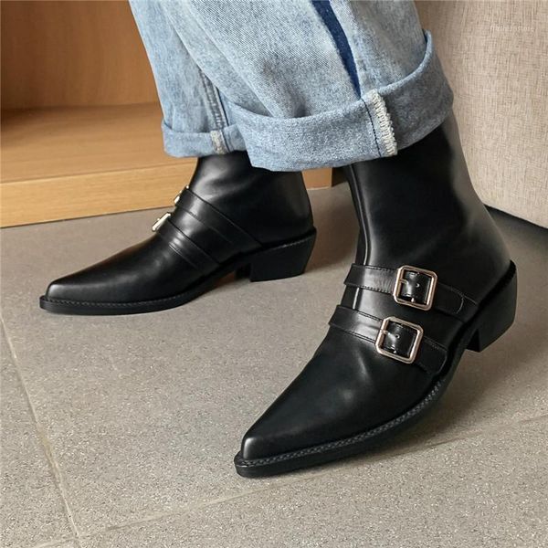 boots leather soft western cowboy metal belt buckle pointed zip women shoes crude heel comfortable ankle booties botines mujer1, Black
boots leather soft western cowboy metal belt buckle pointed zip women shoes crude heel comfortable ankle booties botines mujer1, Black