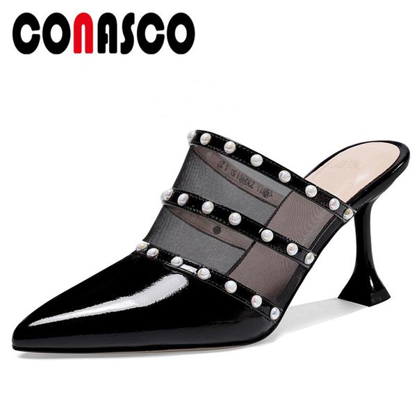 conasco summer new women sandals slippers pumps mules fashion genuine leather mesh pearl decoration high heels shoes woman, Black
conasco summer new women sandals slippers pumps mules fashion genuine leather mesh pearl decoration high heels shoes woman, Black