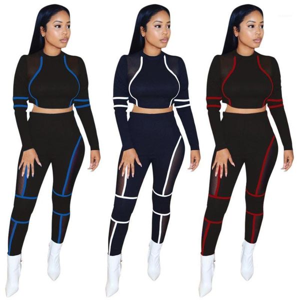 women two pieces set o-neck crop + long pants color patchwork sportwear autumn cloth for women1, White
women two pieces set o-neck crop + long pants color patchwork sportwear autumn cloth for women1, White