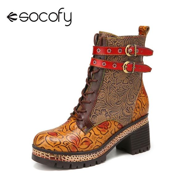boots socofy vintage women's shoes floral embossed genuine leather double buckle warm lining casual platform chunky heel short, Black
boots socofy vintage women's shoes floral embossed genuine leather double buckle warm lining casual platform chunky heel short, Black