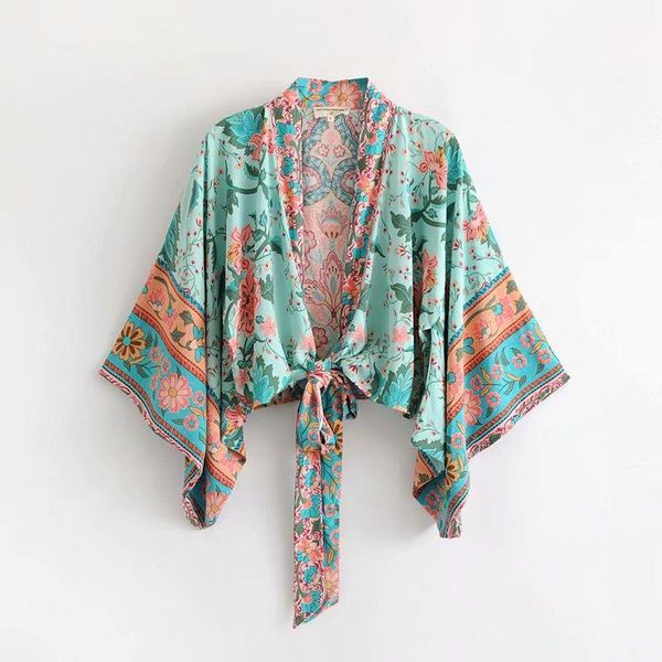 women's deep v-neck casual blouses floral printing green kimono shirts flare sleeve wrap blouses summer boho crop 1, White
women's deep v-neck casual blouses floral printing green kimono shirts flare sleeve wrap blouses summer boho crop 1, White
