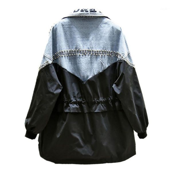 autumn casual patchwork denim jacket women rivet letter embroidery coat women loose fashion pleated jean coat1, Black;brown
autumn casual patchwork denim jacket women rivet letter embroidery coat women loose fashion pleated jean coat1, Black;brown