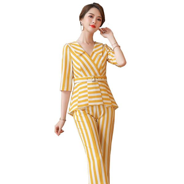 women's two piece pants latest fashion women green blue yellow pant suit ladies striped 2 pieces set, White
women's two piece pants latest fashion women green blue yellow pant suit ladies striped 2 pieces set, White