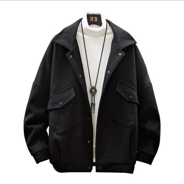 men's wool & blends woolen coat warm autumn and winter thick lapel jacket neutral student fashion handsome trend, Black
men's wool & blends woolen coat warm autumn and winter thick lapel jacket neutral student fashion handsome trend, Black