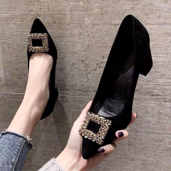 dress shoes spring pointed water drill metal buckle shallow high-heeled thick work women's1, Black
dress shoes spring pointed water drill metal buckle shallow high-heeled thick work women's1, Black