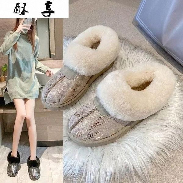 cowhide genuine leather wool women shoes 2020 snow boots brown women snow boots warm shoes for fur #zn4e, Black