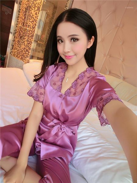 wholesale- women silk satin pajama set short sleeve pyjama femme embroidery pijama set v-neck sleepwear plus size nightwear for summer1, Black;red
wholesale- women silk satin pajama set short sleeve pyjama femme embroidery pijama set v-neck sleepwear plus size nightwear for summer1, Black;red