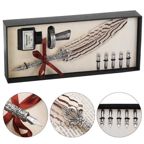 fountain pens retro feather quill dip pen kit includes pen, ink, 5 replacement nibs, stand base, exquisite gift box set
fountain pens retro feather quill dip pen kit includes pen, ink, 5 replacement nibs, stand base, exquisite gift box set