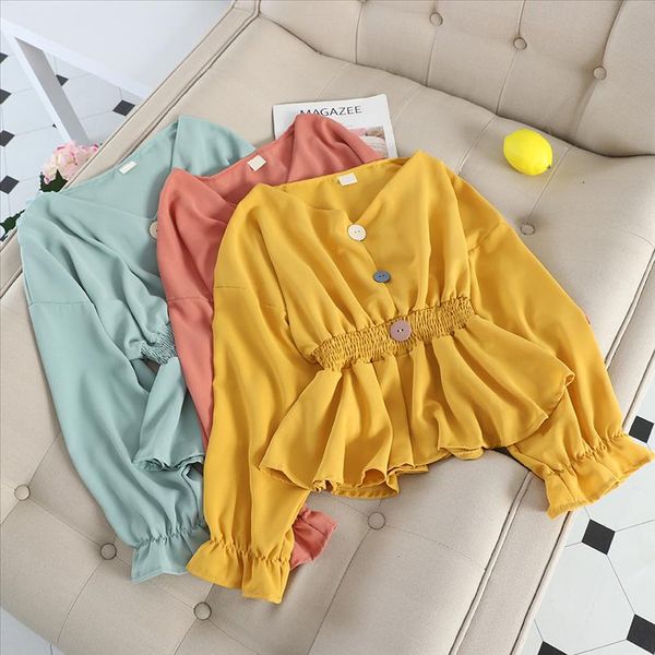 elegant women flare sleeve v neck basic chiffon ruffles shirt vintage elastic slim cardigan button pleated pullover blouse, White
elegant women flare sleeve v neck basic chiffon ruffles shirt vintage elastic slim cardigan button pleated pullover blouse, White