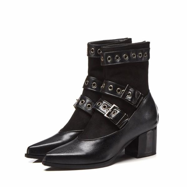 women rivets punk boots 3 leather belt motorcycle boots pointed toe gladiator botas mujer thick heel winter big size y802, Black
women rivets punk boots 3 leather belt motorcycle boots pointed toe gladiator botas mujer thick heel winter big size y802, Black