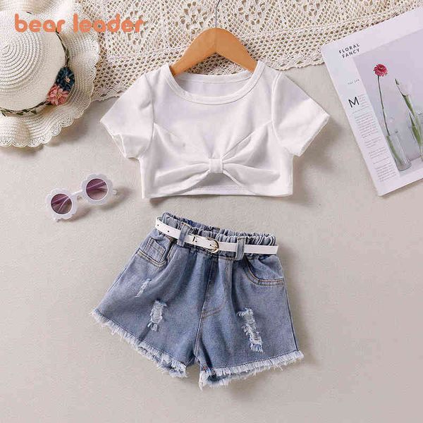 bear leader children clothing sets summer solid color set ruffled short sleeves denim shorts 2pcs outfits kids clothes suit y220310, White
bear leader children clothing sets summer solid color set ruffled short sleeves denim shorts 2pcs outfits kids clothes suit y220310, White