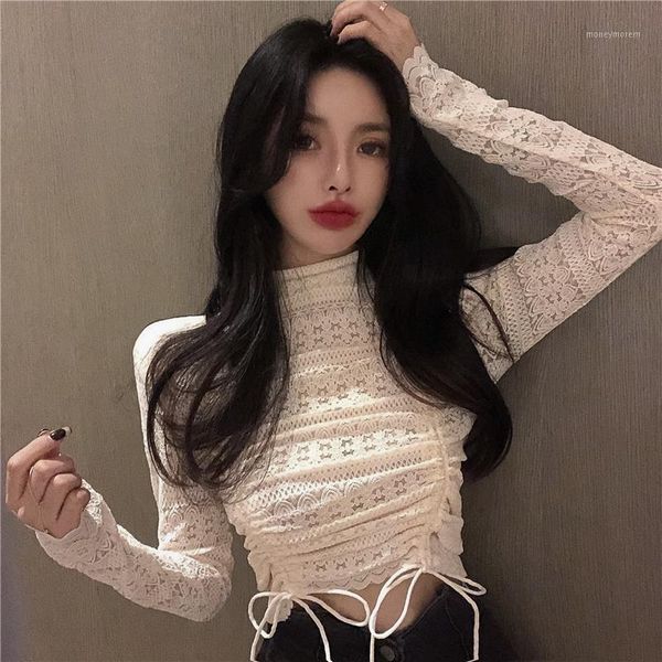 women's blouses & shirts short cut-out lace drawstring slim cropped bottoming shirt1, White
women's blouses & shirts short cut-out lace drawstring slim cropped bottoming shirt1, White