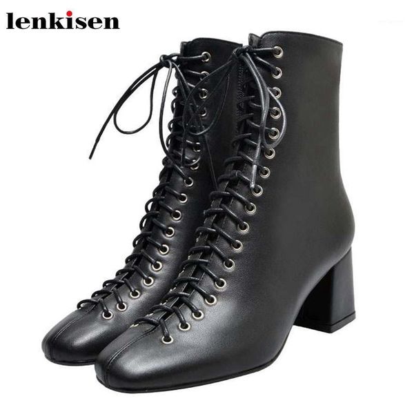 lenkisen genuine leather high heels square toe fashion vintage winter keep warm handsome lace up rivets model ankle boots l681, Black
lenkisen genuine leather high heels square toe fashion vintage winter keep warm handsome lace up rivets model ankle boots l681, Black