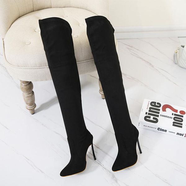 solid pointed toe high over-the-knee long boots for women flock thin heels autumn winter boots elastic band shoes, Black
solid pointed toe high over-the-knee long boots for women flock thin heels autumn winter boots elastic band shoes, Black