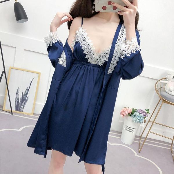women's sleepwear lace pajama slip dress two-piece solid color home clothing with chest pad and belt spring autumn, Black;red
women's sleepwear lace pajama slip dress two-piece solid color home clothing with chest pad and belt spring autumn, Black;red
