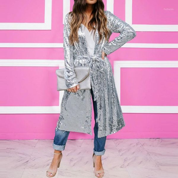 women's fashion casual silver sequins long button belt coat cardigan trench women casual outwear office autumn oversize1, Tan;black
women's fashion casual silver sequins long button belt coat cardigan trench women casual outwear office autumn oversize1, Tan;black