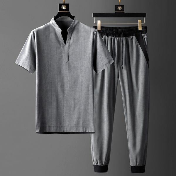 minglu stand collar mens sets (t-shrit+pants) luxury short sleeve stripe thin male set fashion slim fit elastic waist pants 3xl 1022, Gray
minglu stand collar mens sets (t-shrit+pants) luxury short sleeve stripe thin male set fashion slim fit elastic waist pants 3xl 1022, Gray