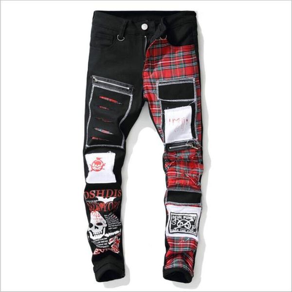 men's jeans black plaid patchwork men ripped distressed denim skull printed scottish long pants big size 40 42 fashion casual, Blue
men's jeans black plaid patchwork men ripped distressed denim skull printed scottish long pants big size 40 42 fashion casual, Blue