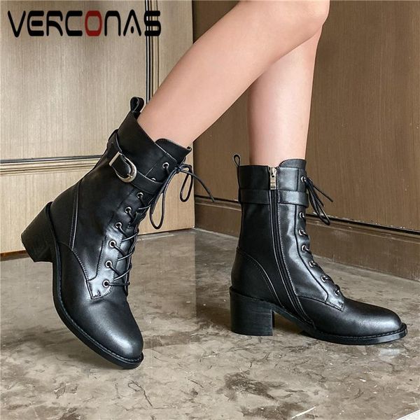 verconas genuine leather casual mid-calf boots for women high heels shoes woman buckle cross-tied autumn winter new martin boots, Black
verconas genuine leather casual mid-calf boots for women high heels shoes woman buckle cross-tied autumn winter new martin boots, Black
