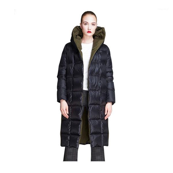 women's winter long fluffy 90% white duck down coat with hood and contrast color windproof large pockets warm down jacket1, Black
women's winter long fluffy 90% white duck down coat with hood and contrast color windproof large pockets warm down jacket1, Black