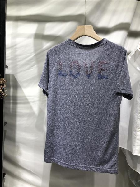 women's t-shirt summer new women's rhinestone love cotton v-neck gray short-sleeved t-shirt, White
women's t-shirt summer new women's rhinestone love cotton v-neck gray short-sleeved t-shirt, White