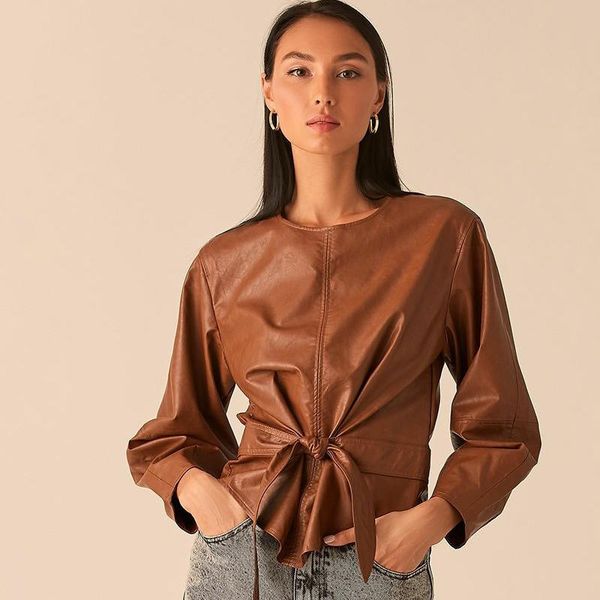 women casual waist bow tie nine quarter o neck drawstring fashion pu leather elegant 2020 pullovers new high waist, White
women casual waist bow tie nine quarter o neck drawstring fashion pu leather elegant 2020 pullovers new high waist, White