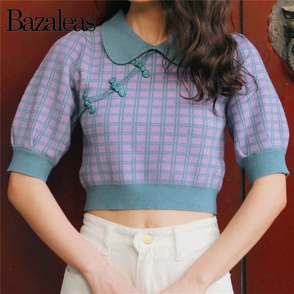 bazaleas vintage purple blue tartan cotton women sweater chic side buttons harajuku kintted pullover casual shirt y200720, White;black
bazaleas vintage purple blue tartan cotton women sweater chic side buttons harajuku kintted pullover casual shirt y200720, White;black