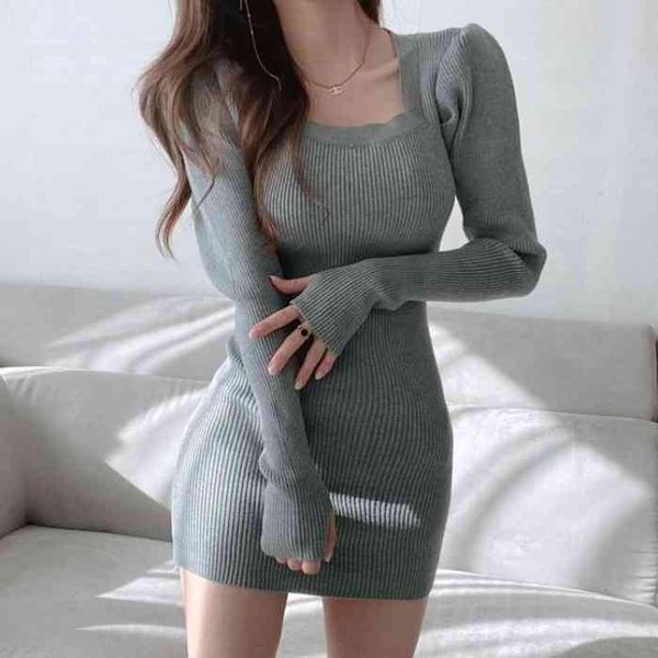 chic knitting dress woman spring korean retro square neck puff sleeve solid simple versatile bottoming dresses, Black;gray
chic knitting dress woman spring korean retro square neck puff sleeve solid simple versatile bottoming dresses, Black;gray