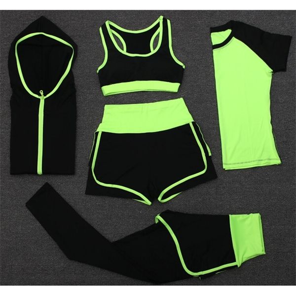 high waist pants+shorts+bra+t shirt+coats women sportswear 5pcs set outdoor running quick dry yoga clothing fitness gym sets c1114, Black;white
high waist pants+shorts+bra+t shirt+coats women sportswear 5pcs set outdoor running quick dry yoga clothing fitness gym sets c1114, Black;white