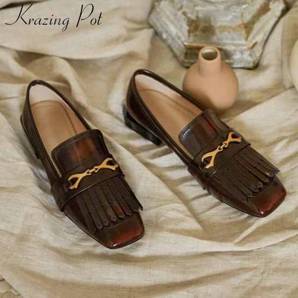 dress shoes krazing pot modern vintage fringe genuine leather metal decorations square toe med heels slip on women loafers pumps l36, Black
dress shoes krazing pot modern vintage fringe genuine leather metal decorations square toe med heels slip on women loafers pumps l36, Black