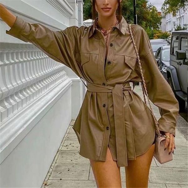 women's leather & faux streetwear women brown jacket 2021 fashion ladies turn down collar coats elegant female chic button sashes coat, Black
women's leather & faux streetwear women brown jacket 2021 fashion ladies turn down collar coats elegant female chic button sashes coat, Black
