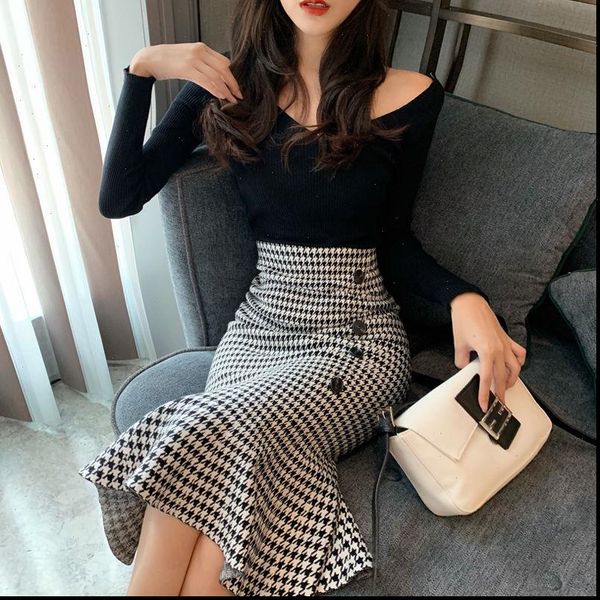 women autumn houndstooth sweet trumpet skirt female vintage long mermaid skirts summer fashion skirt fairy lady mid calf skirt, Black
women autumn houndstooth sweet trumpet skirt female vintage long mermaid skirts summer fashion skirt fairy lady mid calf skirt, Black