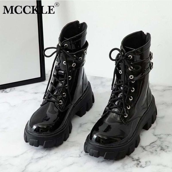 women ankle boots motorcycle ladies shoes cool patent leather fashion non slip buckle lace up plus size female platform new, Black
women ankle boots motorcycle ladies shoes cool patent leather fashion non slip buckle lace up plus size female platform new, Black