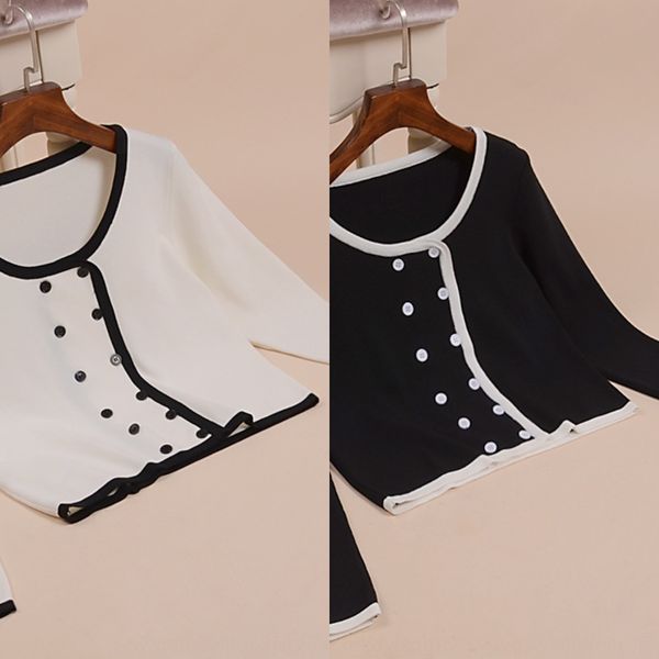 autumn new style women's wear coat coatkorean version color contrast versatile double breasted short knitted long sleeve cardigan coat, White;black
autumn new style women's wear coat coatkorean version color contrast versatile double breasted short knitted long sleeve cardigan coat, White;black