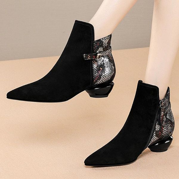 boots women's natural suede leather patchwork low heel autumn ankle crytal buckle pointed toe short booties shoes, Black
boots women's natural suede leather patchwork low heel autumn ankle crytal buckle pointed toe short booties shoes, Black