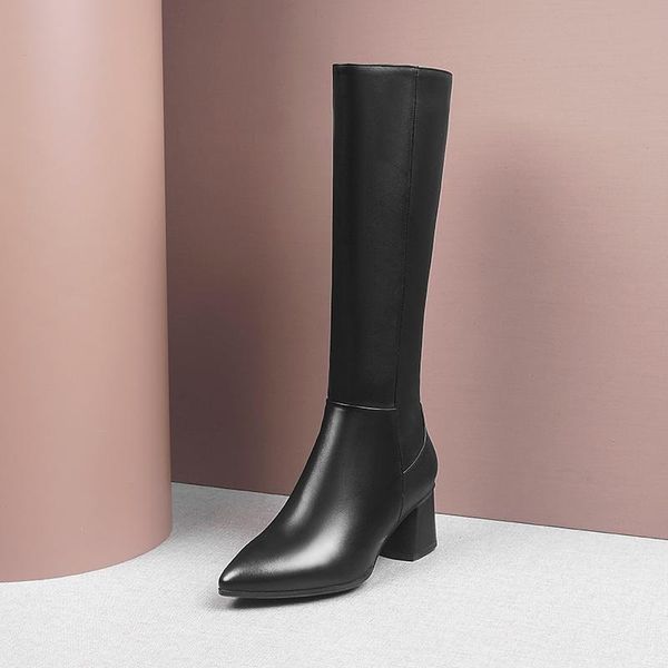 2021 genuine leather knee high boots zipper pointed high heels boots autumn winter party office lady thick heels shoes woman, Black
2021 genuine leather knee high boots zipper pointed high heels boots autumn winter party office lady thick heels shoes woman, Black