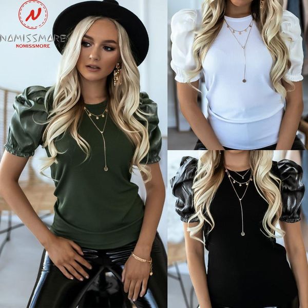 women's t-shirt fashion women summer short sleeve t-shirts color matching design o-neck puff slim pullovers for streetwear, White
women's t-shirt fashion women summer short sleeve t-shirts color matching design o-neck puff slim pullovers for streetwear, White