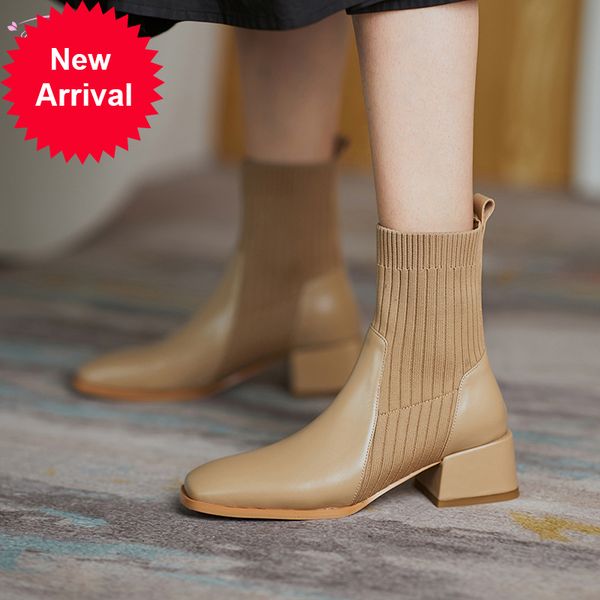 2021 the new casual square style toe genuine leather ankle knitting high-heeled motorcycle boots women's size shoes 0ab5, Black
2021 the new casual square style toe genuine leather ankle knitting high-heeled motorcycle boots women's size shoes 0ab5, Black