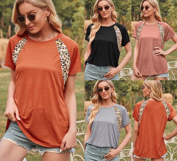 women's t-shirt spring/summer leopard print stitching round neck short-sleeved, White
women's t-shirt spring/summer leopard print stitching round neck short-sleeved, White