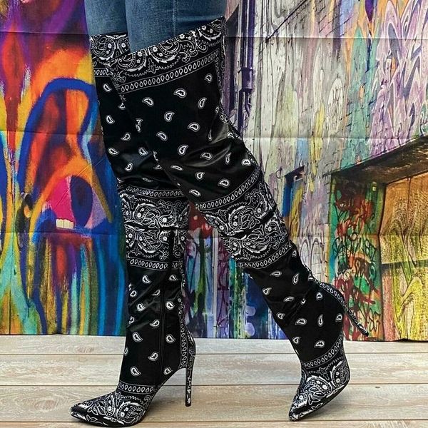 new women thigh high boots print pointed toe high heels ladies shoes autumn winter stiletto over the knee long boots, Black
new women thigh high boots print pointed toe high heels ladies shoes autumn winter stiletto over the knee long boots, Black