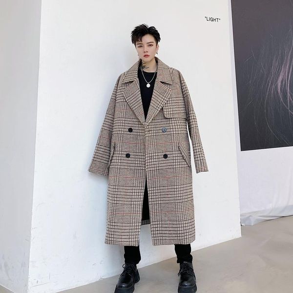 men's wool & blends men double breasted belt loose casual vintage thicken plaid trench coat outerwear male streetwear long jacket overc, Black
men's wool & blends men double breasted belt loose casual vintage thicken plaid trench coat outerwear male streetwear long jacket overc, Black