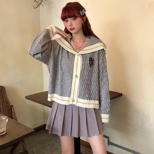 women's knits & tees loose cardigan sweater women korean navy collar patch embroidered long sleeve twist coat gentle sweet knitted jack, White
women's knits & tees loose cardigan sweater women korean navy collar patch embroidered long sleeve twist coat gentle sweet knitted jack, White