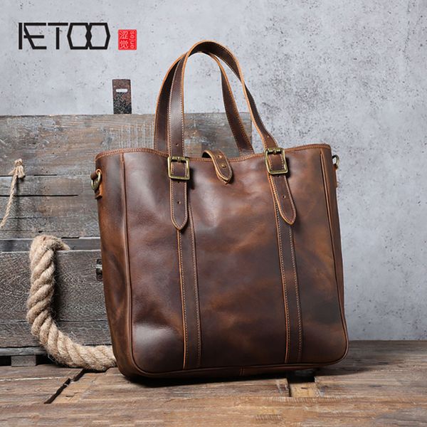 hbp aetoo classic retro first layer cowhand handbag, male leather one shoulder bag, crazy horse leather retro crossbody bag