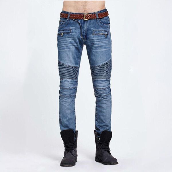 new style jeans men's light-colored folds slim straight-leg motorcycle pants european and american foreign trade jeans wholesale, Blue
new style jeans men's light-colored folds slim straight-leg motorcycle pants european and american foreign trade jeans wholesale, Blue