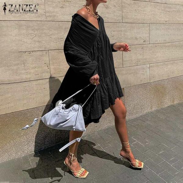 s-5xl zanzea women ruffle dresses 2021 casual summer mini vestidos female puff sleeve lapel sundress off shouder beach robe1, Black;gray
s-5xl zanzea women ruffle dresses 2021 casual summer mini vestidos female puff sleeve lapel sundress off shouder beach robe1, Black;gray